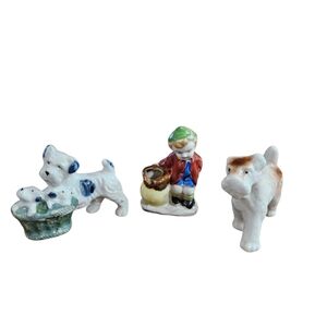 VINTAGE Occupied Japan  Figurine Set with Dogs and Child Set Of 3